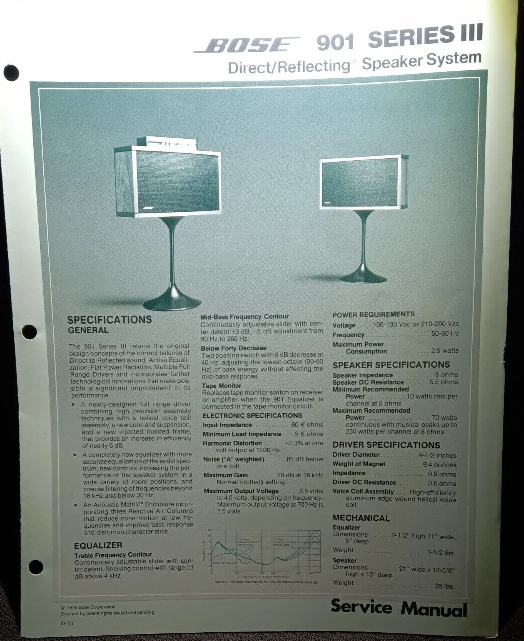 BOSE 901 Series III Speakers Service Manual Photocopy