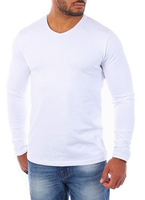 Young & Rich Herren Longsleeve tiefer V-Ausschnitt langarm Shirt stretch slimfit