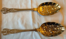 Sheffield England Embossed Silver and Gold Plated Serving Spoons 23cm