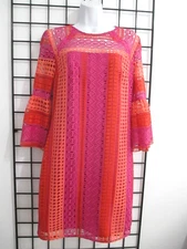 TRINA TURK  🌸 SIZE 2==PINK & ORANGE / LACE COVERED / BELL SLEEVE DRESS