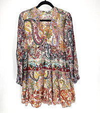 ZARA Tiered Paisley Metallic Tread Dress Medium Boho Resort