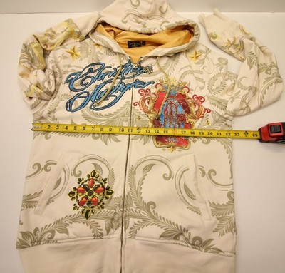 Christian Audigier Full Zip Hoodie Sweatshirt L Rhinestone Gold