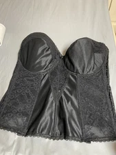 Va Bien Corset Womens 40DD Strapless Hook Back Black Underwire Sexy