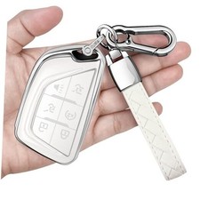 for Cadillac Key Fob Cover with Keychain Soft Full Protection 6 Buttons White