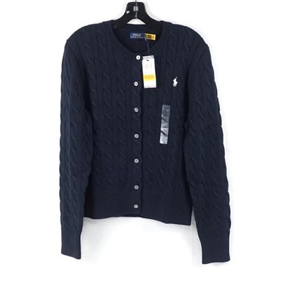 Ralph Lauren Cable Knit Cotton Crewneck Cardigan In Blue Women's