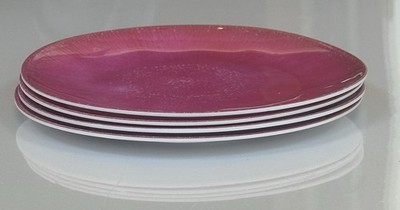 4 Pieces Melamine Slightly Oval Diameter 8''in Salad Plates Pink Lined Design DW