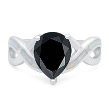 Pear Teardrop Natural Black Onyx Infinity Engagement Ring 925 Sterling Silver