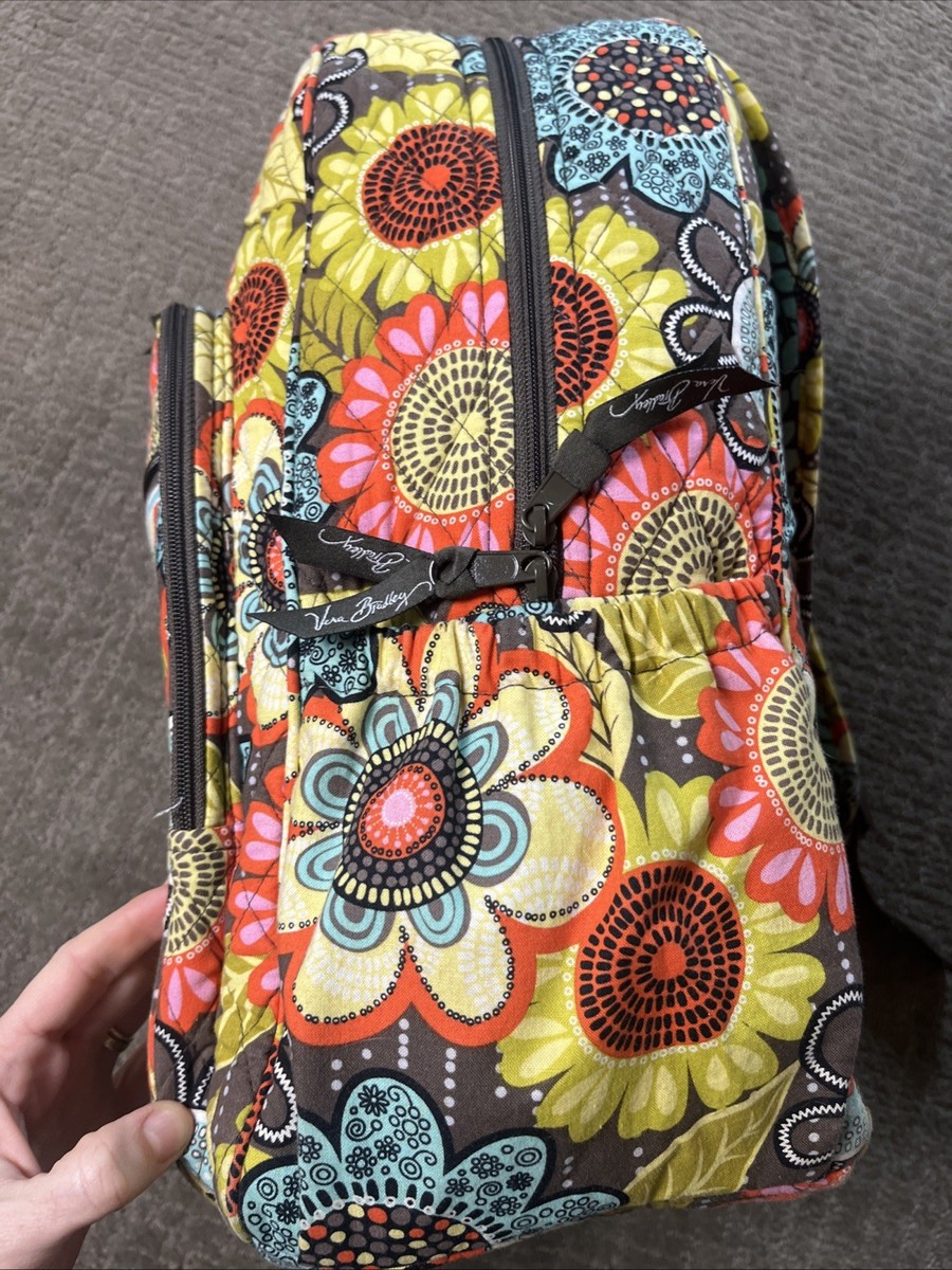 Vera Bradley Quilted Black Backpack with Red, Pink and Yellow Floral Print Vera Bradley Quilted Floral Backpack in Gray with Pink  main image 4