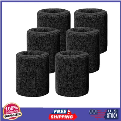 IMAGERIO 6 Pack 4 Inch Wrist Sweatbands Tennis Bands Absorbent Sweat Band Black