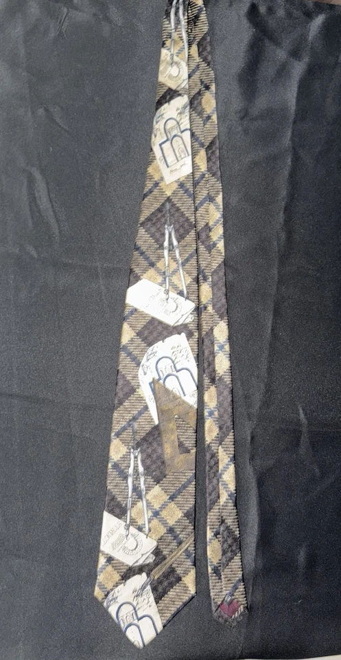 Corbata Estructura Beige Gris Cuadros Formas Abstractas Arquitecto Regalo 100% Seda Foto 2 de 4