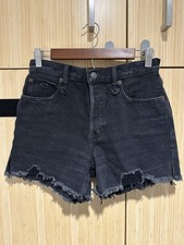 Free People Shorts Womens 25 Black Denim High Rise Distressed Frayed We The Free