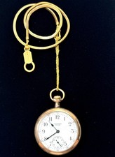 Antique Waltham Pocket Watch 50mm With Gold Filled Fob Chain Runs