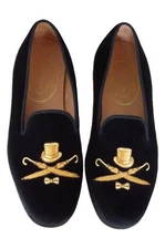 Stubbs & Wootton Black Velvet Loafers Men’s Top Hat Bow Tie Smoking Shoes 9