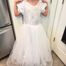 Vintage 80s White Formal Tool Ballgown Dress communion wedding flower girl 10/12