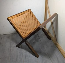 Vintage Bombay Company Woven Cane Wood Magazine Rack Mid Century Modern