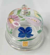 NEW Royal Danube Hand Painted CRYSTAL COVERED CHEESE DOME Dish Flowers