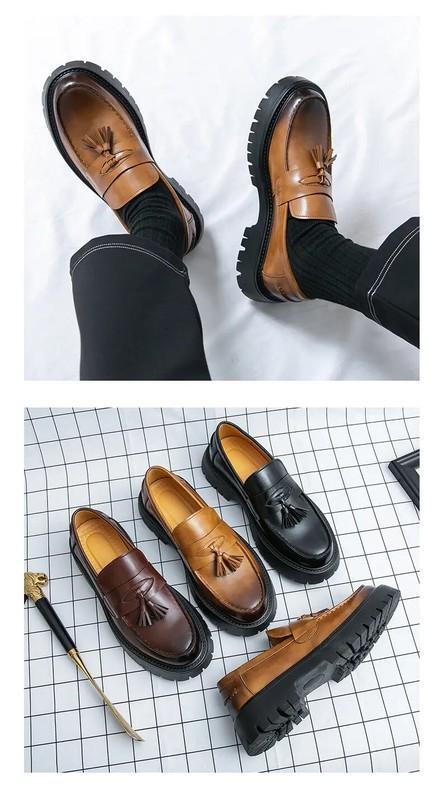 SAOLA Mocassini uomo nappe punta tonda ecopelle scarpe casual plateau creeper eleganti