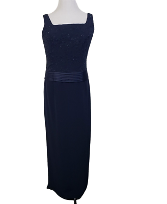 Avanti Designs Dress Womens Square Neck Lined Long Sleeveless Beads Navy  Size 14 | eBay