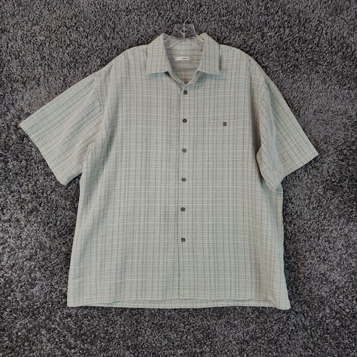 Campia Moda Mens Light Green Plaid Short Sleeve Button Up Size XL