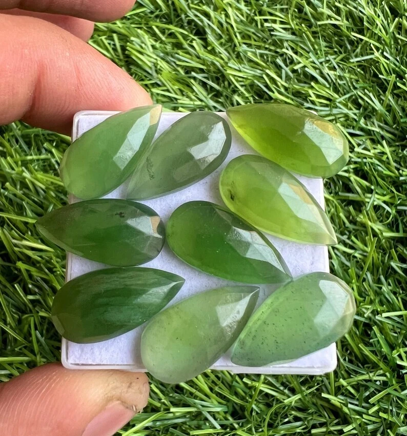 Natural Serpentine 10x20mm Pear Rose Cut Faceted Cabochons 10Pcs Lot #S61 - Image 3 of 3