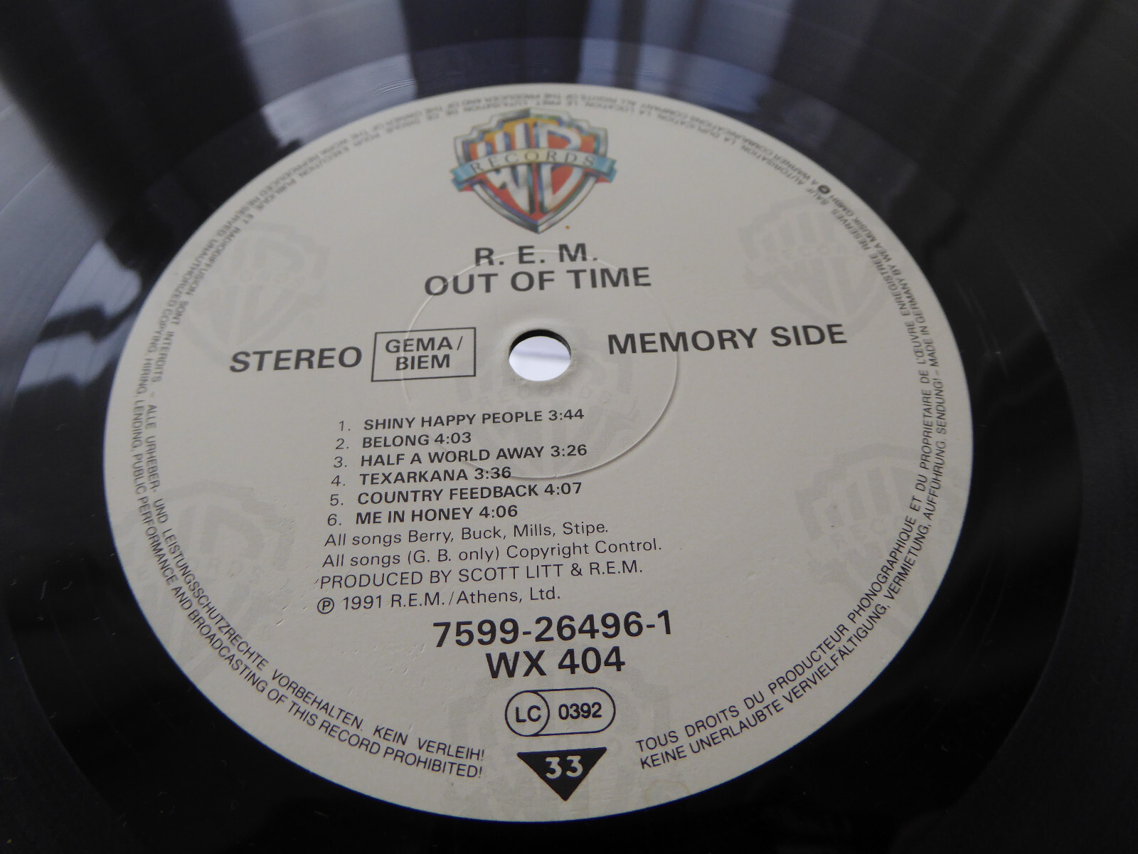 R.E.M. Out Of Time 1991 vinyl LP Warner Bros. + inner clean VG+/VG+