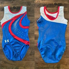 EUC Under Armour GK Elite USA Leotard GYMNASTICS Bling UA Flag Sz Child Large CL