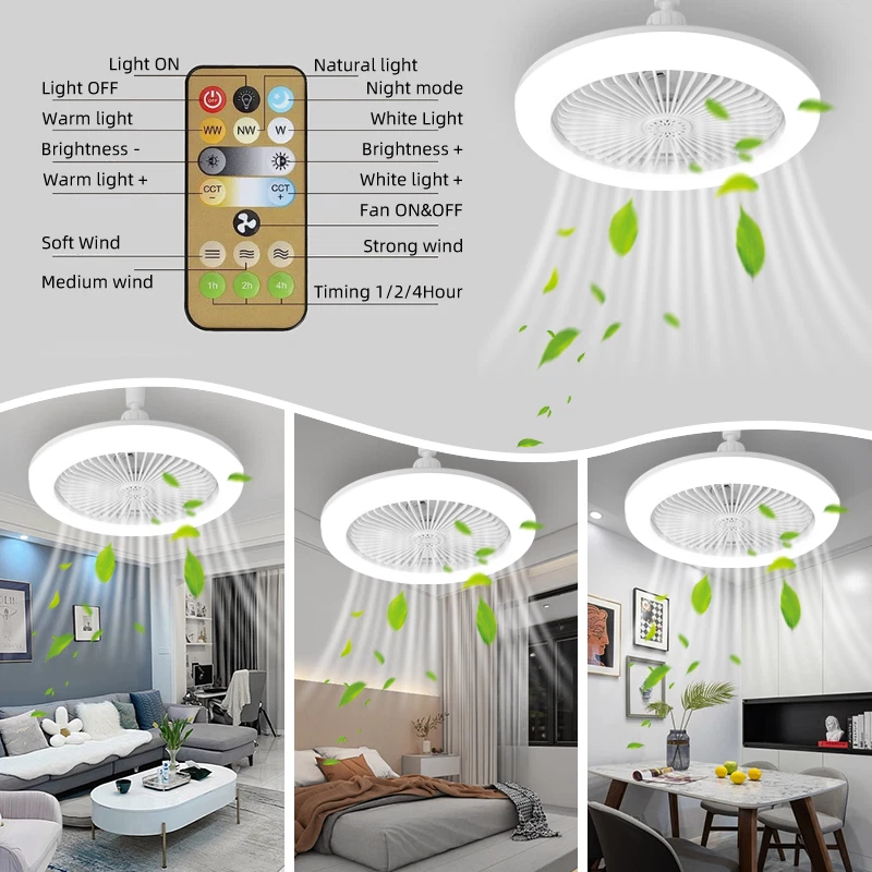 Smart 3-in-1 Ceiling Fan Light with Remote Control E27 Base 85-265V for Bedroom - Image 2 of 4