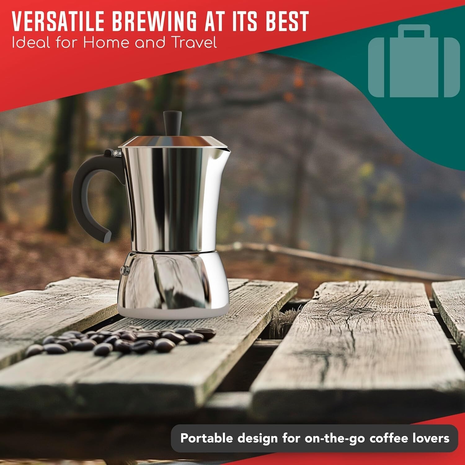 Versatile 9-Cup Espresso Maker - 100% Stainless Steel Moka Pot for All Stoves