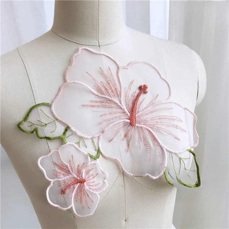 A Set of Lotus Floral Applique Patch Embroidery Lace Sew on for Dress Gown - Image 4 of 4