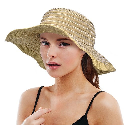 Womens Summer Beach Hats Striped Floppy 