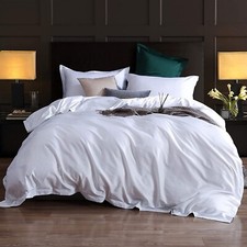 1000 Thread Count Full/Queen Duvet Cover 100 Egyptian Cotton White Solid Lon...
