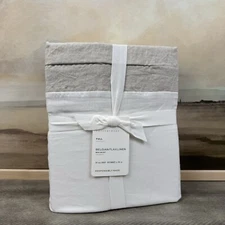 Pottery Barn Belgian Flax Linen Bed Skirt Full 18” Drop Flax White NWT