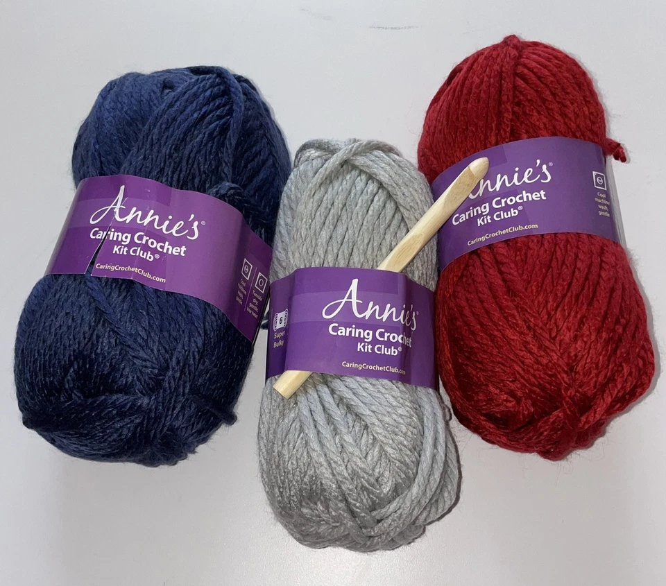 Annies Caring Crochet Kit Club *Take 60 Hats* Red Gray Navy Yarn Acrylic - Image 2 of 4