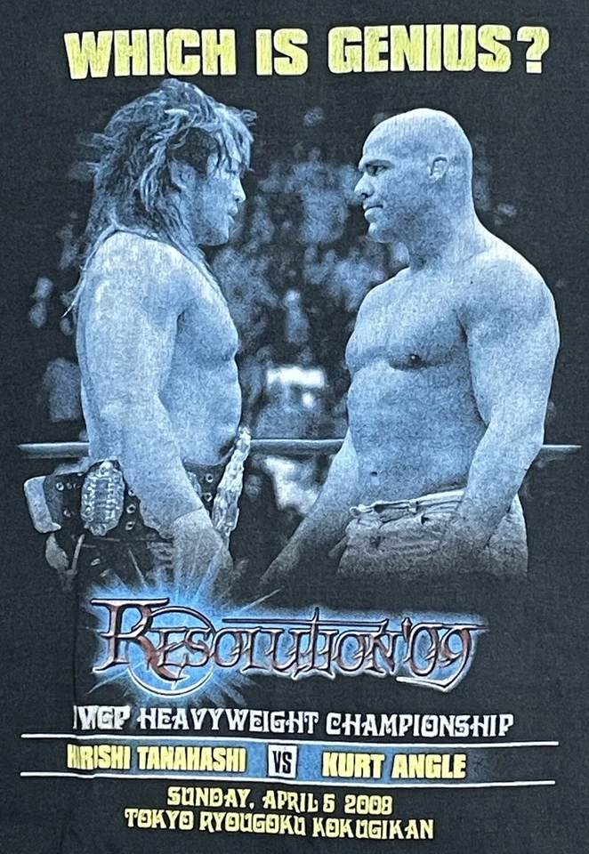Camiseta 2009 NJPW Hiroshi Tanahashi vs Kurt Angle WWE TNA extremadamente rara de colección Foto 3 de 4