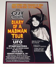Ozzy Osbourne 1982 Tour WGCO Iowa w/ UFO Promo Black Sabbath Poster 19"x13"