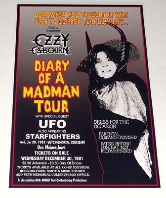 Ozzy Osbourne 1982 Tour WGCO Iowa w/ UFO Promo Black Sabbath Poster 19"x13"  | eBay