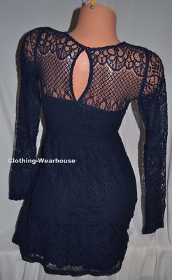 NEW Hollister Co by Abercrombie Navy Blue Lace Summer Dress Key Open Back  Sz 0 | eBay