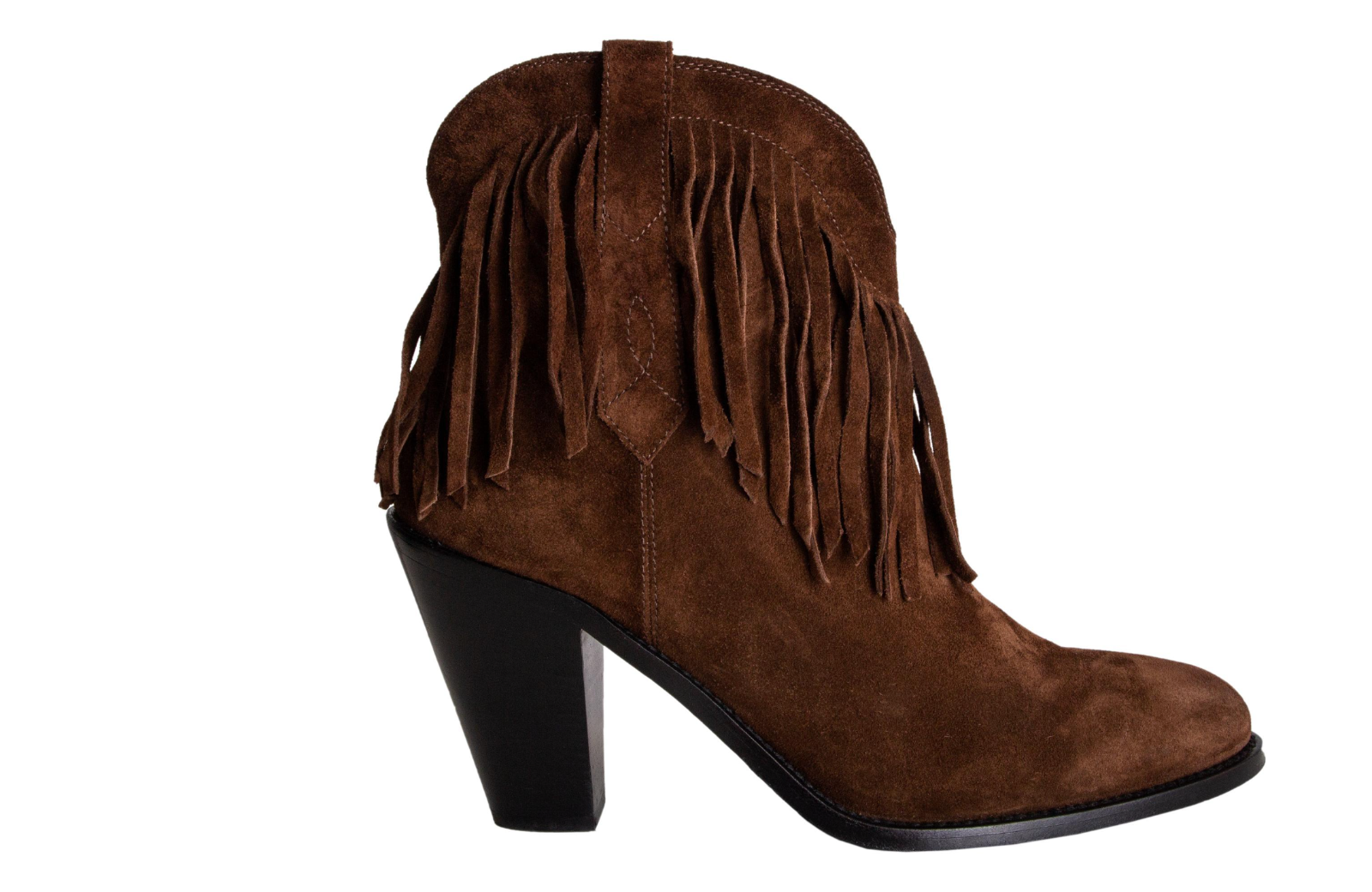 $995 NUOVI stivaletti Saint Laurent classici western scamosciati frange marroni 40 EU 10US