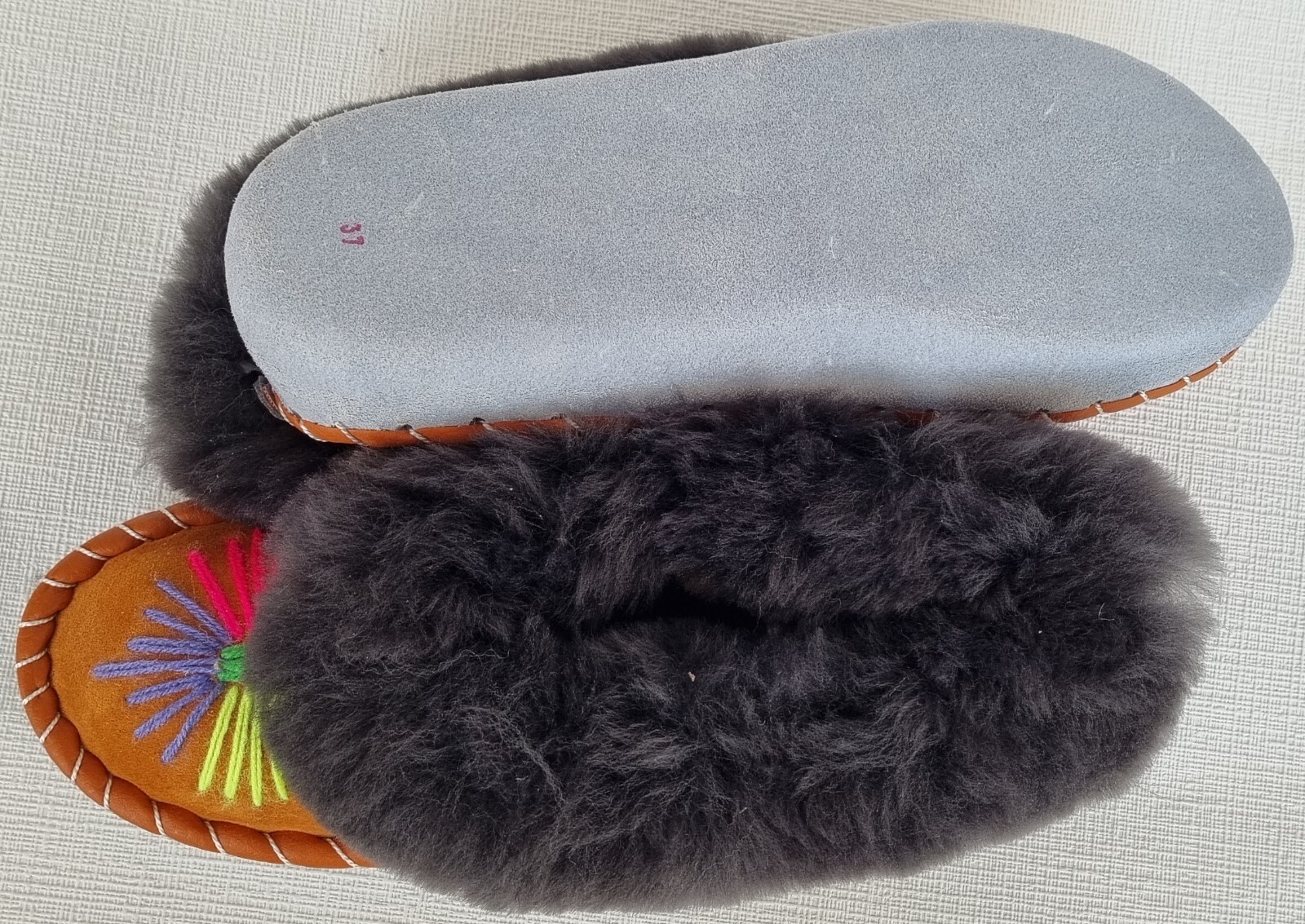 APL PELLICCIA DI AGNELLO calde PELLICCIA mocassino n.37 NUOVE pelle di pecora pelle fatte a mano colore*3