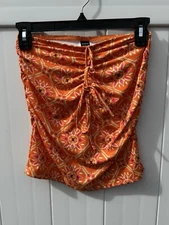 NWOT Shein Top Orange Strapless Tie Front/Neck Ruched Front And Sides