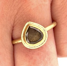 22k Solid Gold tear Drop Pear Shape Chocolate Salt and Pepper Diamond Ring