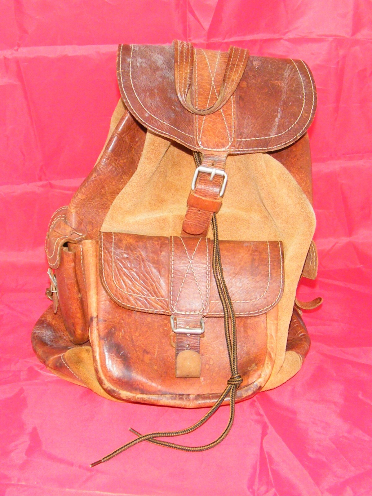 LEATHER / SUEDE BACKPACK WITH STRING CLOSURE / BU… - image 1