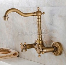 Antique Brass Bathroom Kitchen Faucet Swivel Sink Mixer Tap Wall Mount esf006a