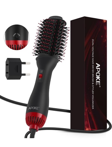 APOKE Dual Voltage Hair Dryer Brush with European Plug Blow Dryer - 第 1/9 張圖片