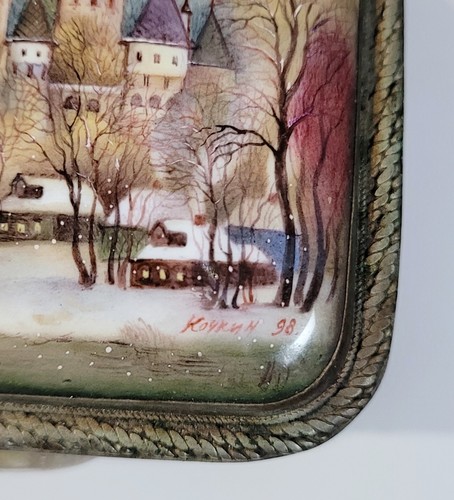 Vintage russische Porzellan filigran handbemalte aufklappbare Schmuckschatulle signiert/datiert RAR - Bild 7 von 16