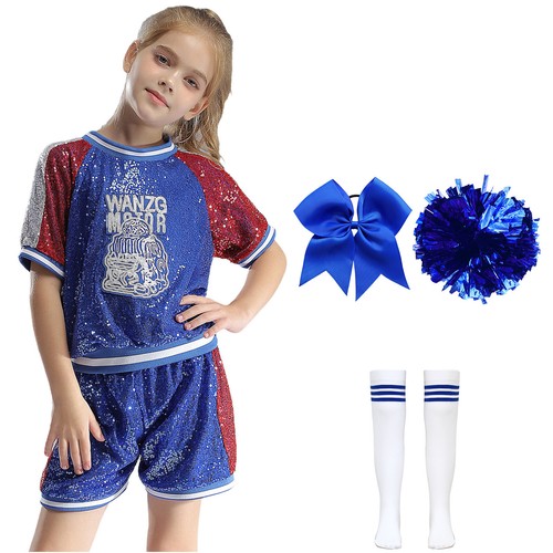 Kids Girls Dance Outfit Sports Meeting Cheerleading Stage Performance Tassel - Picture 5 of 25