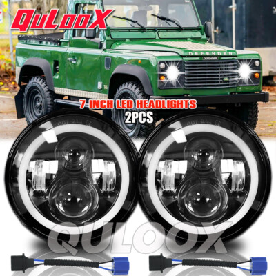 Pair 7'' inch Round LED Headlight High/Lo Beam Kit For Land Rover Defender 90 110