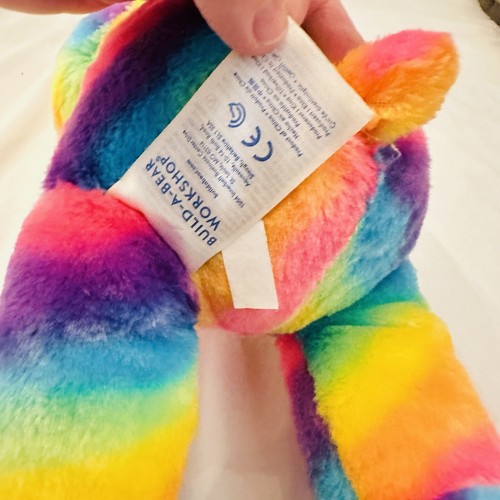 Build-A-Bear Rainbow Bear Plush Stuffed Animal 16" Tye Dyed Colors Holding Hands - Picture 5 of 6