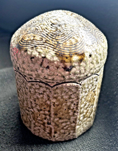 Wood Ash Shino Green Gray Glaze Lidded Covered Jar Pot Marked PMH 5-1/4" H - Picture 2 of 10