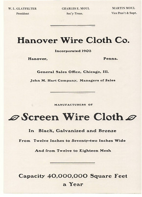 1915 Hanover Wire Cloth Co. Advertisement Hanover, Pennsylvania